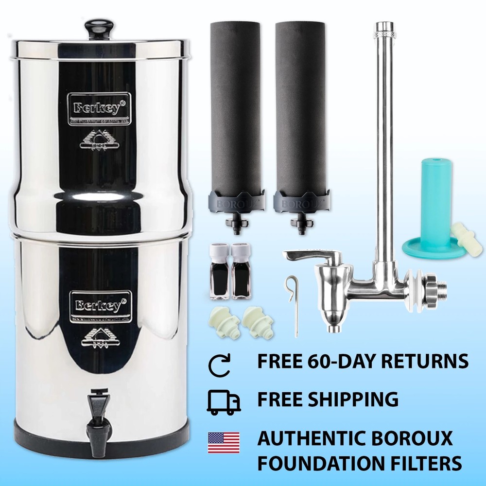 Berkey Water Filter System w/ 2 Boroux Filters & Water Level Spigot