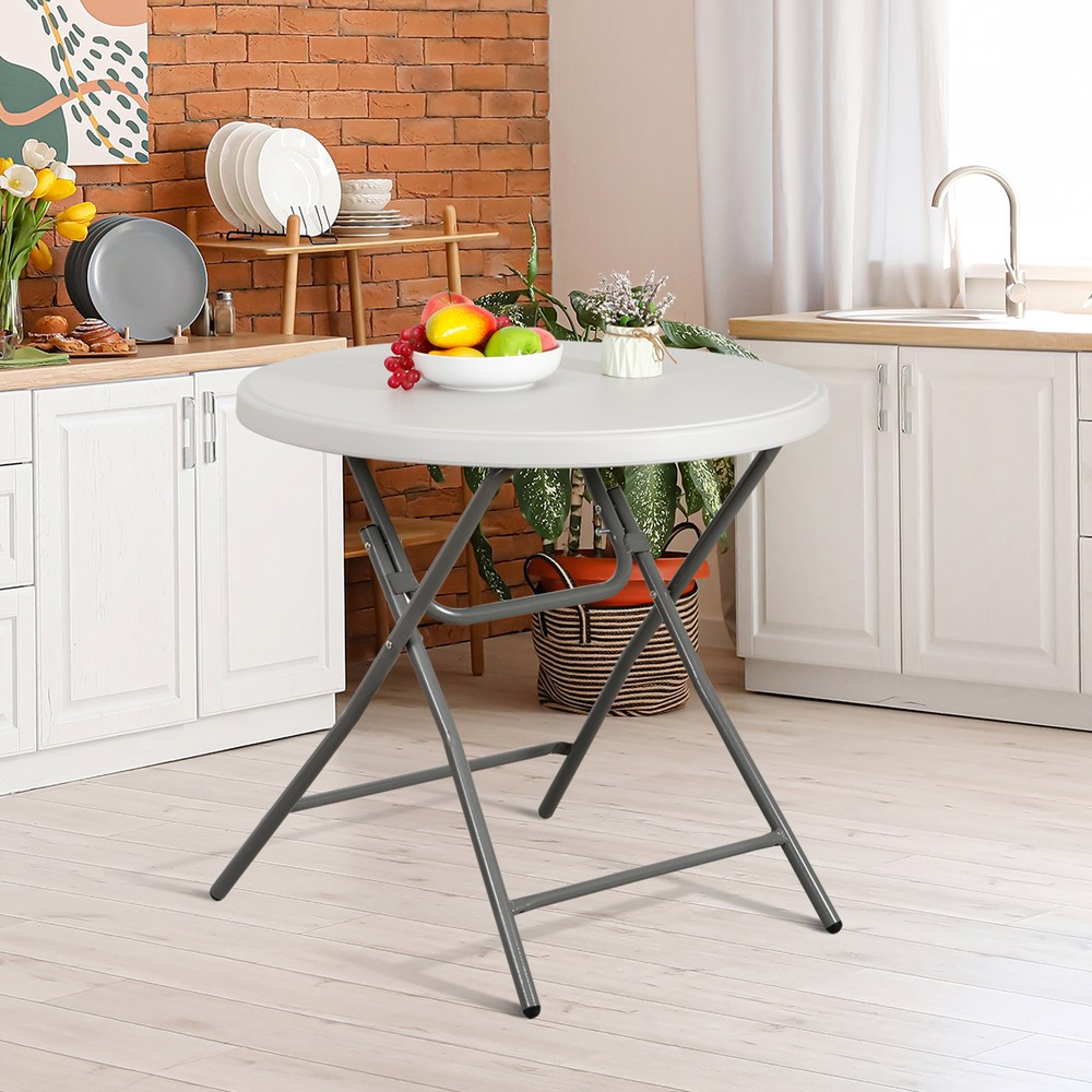 32" Portable Folding Table Round Dining Card Table Plastic Tabletop Metal Frame