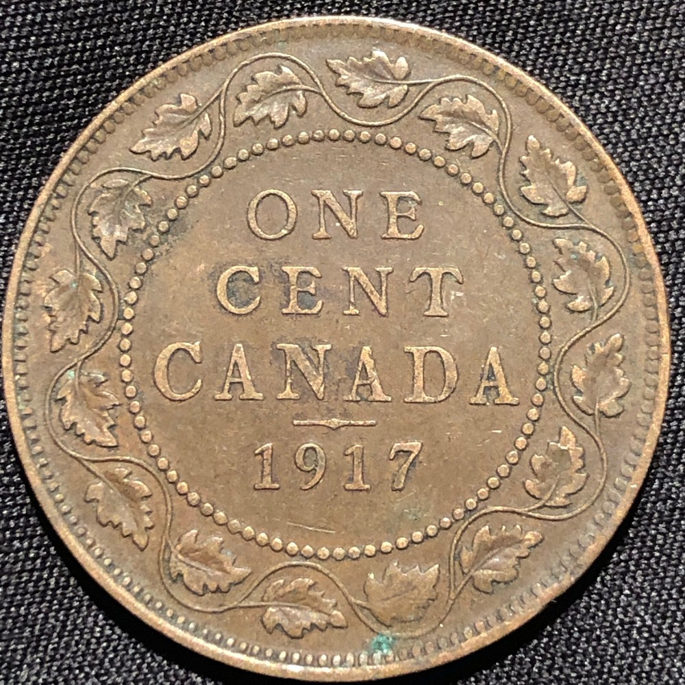 1917 Canada 1 Cent Bronze Coin - F (Fine) condition