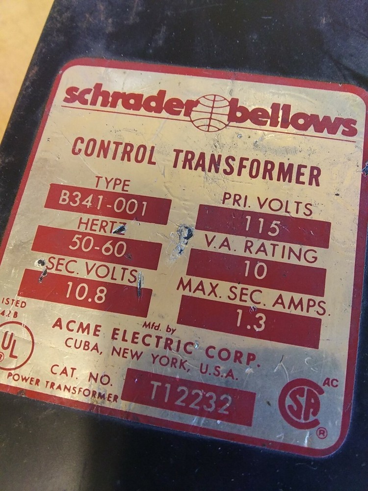 Schrader Bellows B341-001 Control Transformer T12232