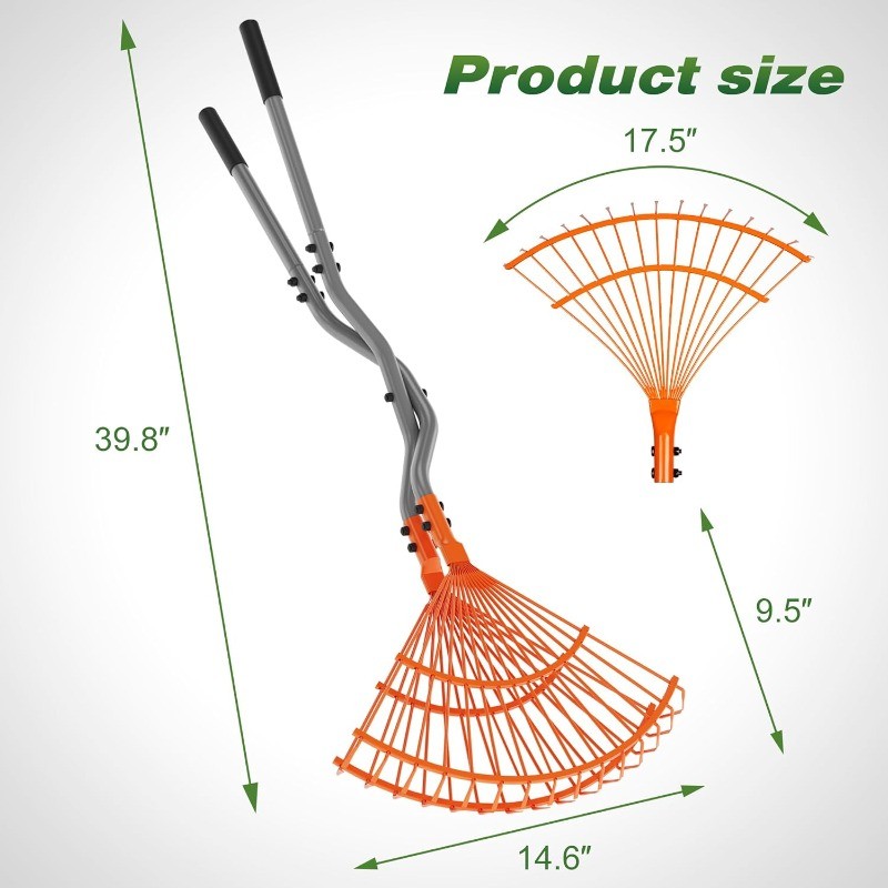 Walensee Leaf Rake Heavy Duty Steel Handle Leaf Grabber Scooper