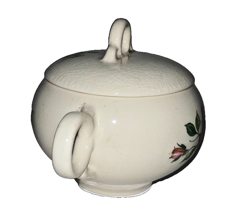 Vintage Ceramic Double Handled Lidded Sugar Bowl Pink Roses