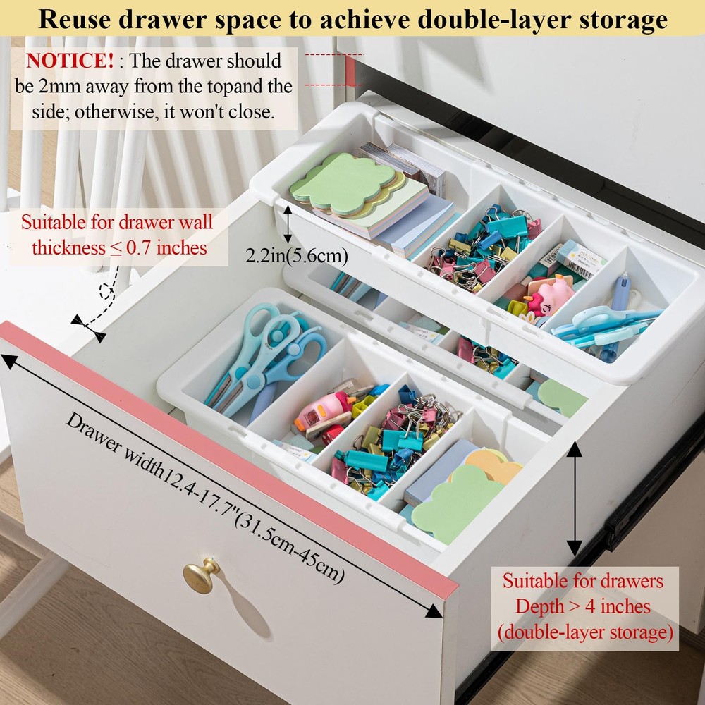 Adjustable Drawer Organizer 3-Pack, 11.4"-18.1", Deep, Expandable Storage Bins