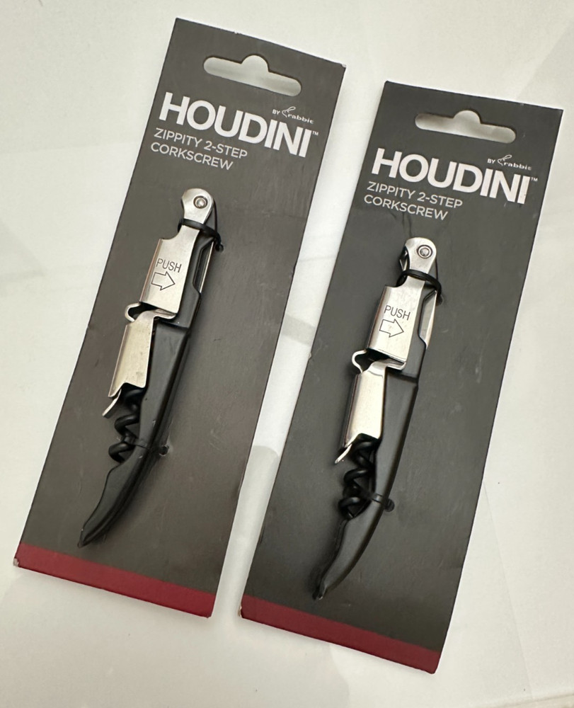 (2) Black HOUDINI ZIPPITY 2-Step Waiters Corkscrews