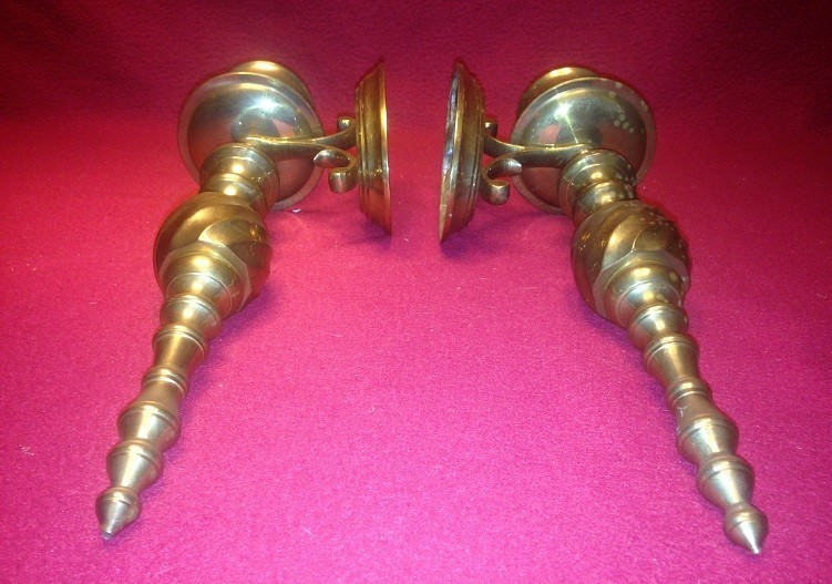 Vintage Pair Solid Brass Wall Candlestick Holders