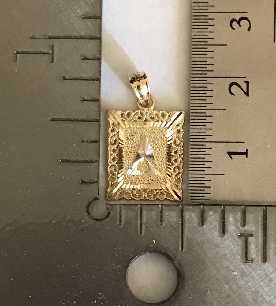 14K Solid Gold Initial Letter A to Z Plate Pendant-With Box