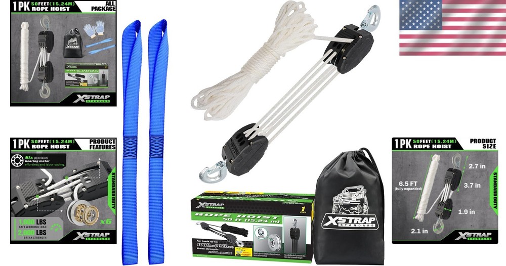High-Strength 50ft Reflective Hoist System - 2000LB Capacity for Outdoor Use