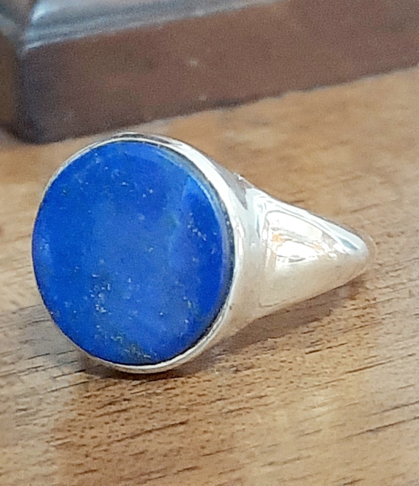 925 Men's Silver Ring Solitaire Seal Lapis Blue Lapis Ring Man $