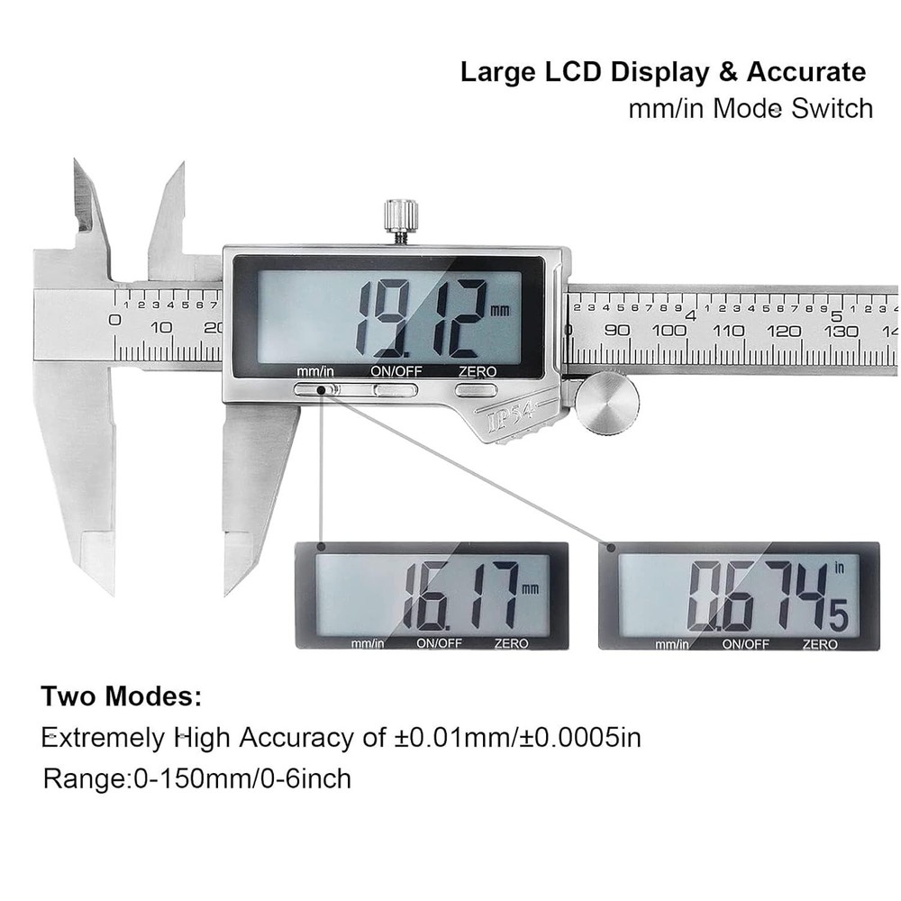 Precision 6 Inch Electronic Digital Vernier Caliper with Extra-Large LCD