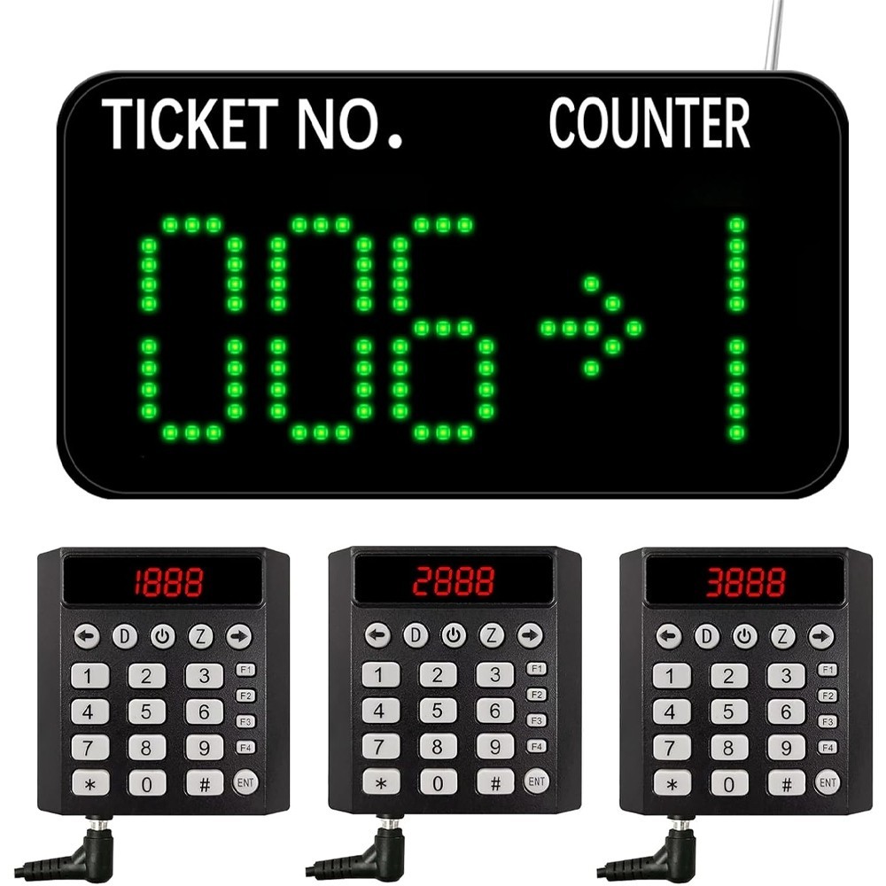 Take a Number Machine Queue Wireless Calling System with 3 Keypad 1 Display