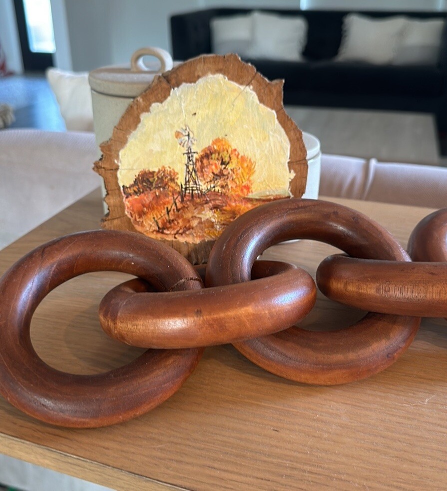 Vintage Hand Painted Wood Round