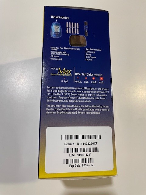 Nova Max Plus Blood Glucose Meter unopened box but EXP 2016