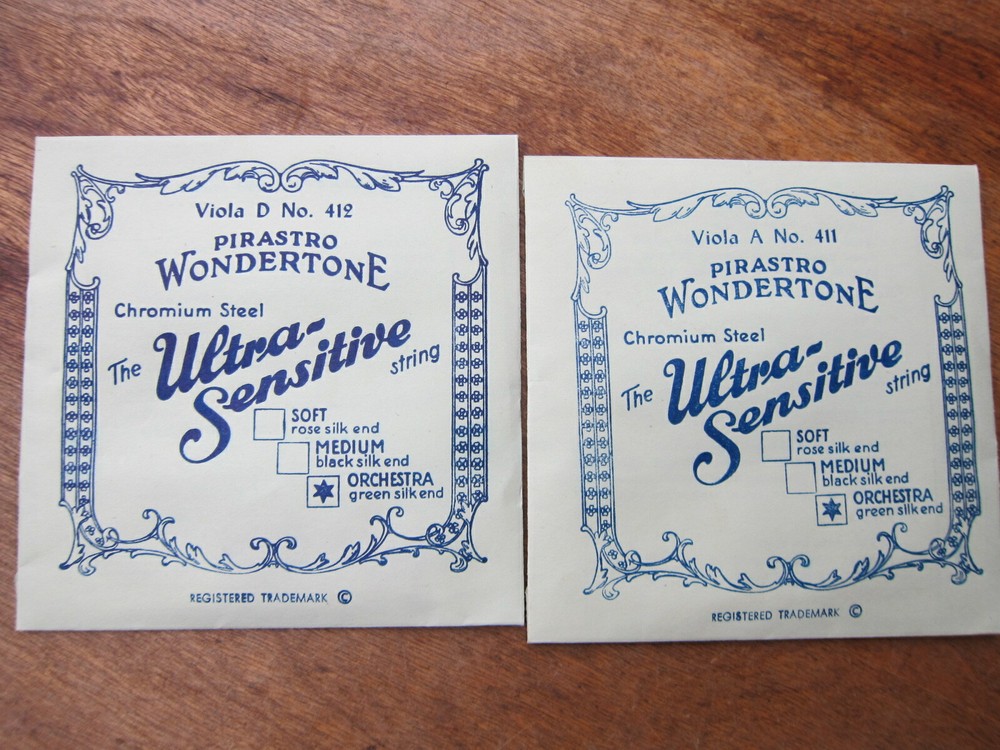 A and D. VIOLA STRINGS : PIRASTRO WONDERTONE . W. GERMANY.BALL END