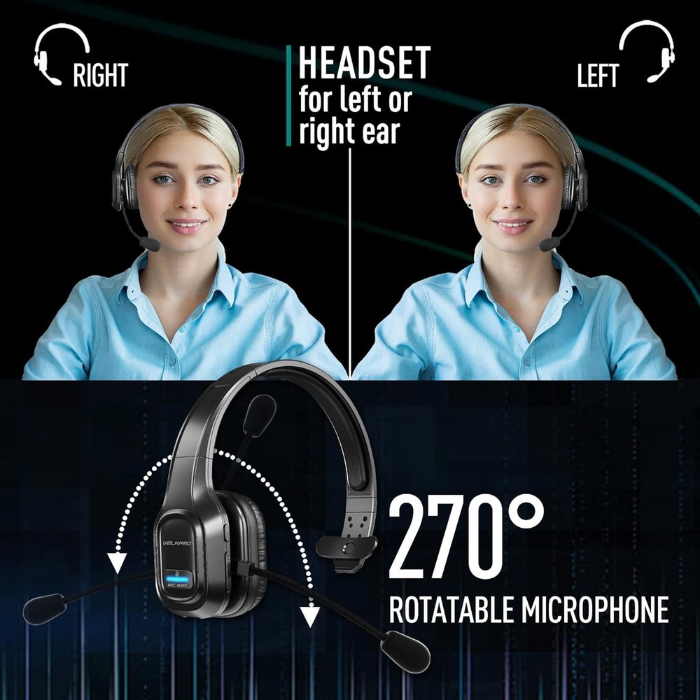 WIRELESS HEADPHONE WITH MICROPHONE Single-Ear Adjustable Noise Cancelling Mic
