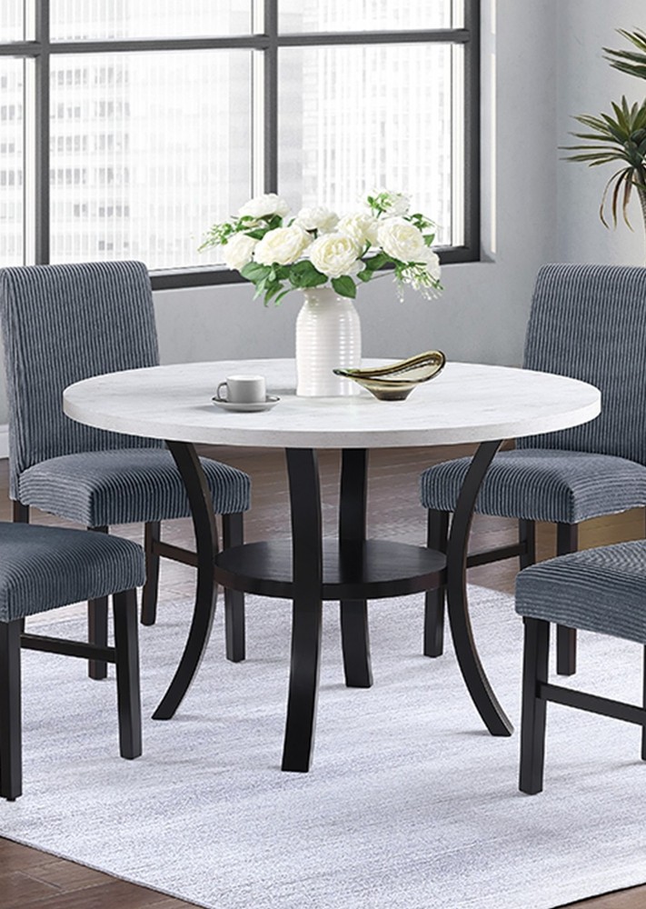 Modern Elegant 1pc Round Dining Table w Open Bottom Shelve White Top Black Cur