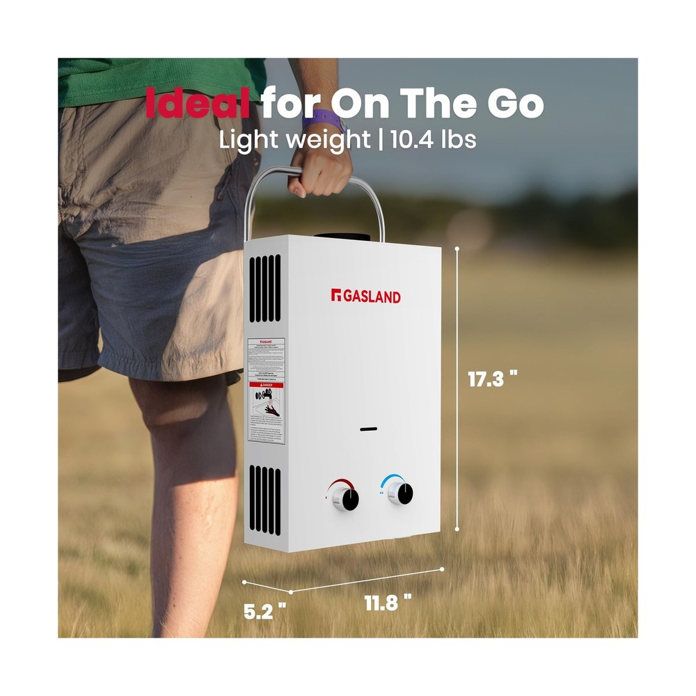 GASLAND BS158 Outdoor Portable Gas Water Heater 1.58GPM, 6L Propane Tankless ...