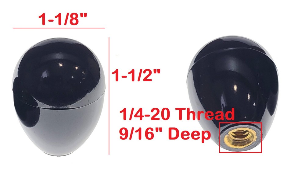 2 x Black Oval Ball Knobs Plastic 1/4-20 Female Thread Blind Tap Machine Shift