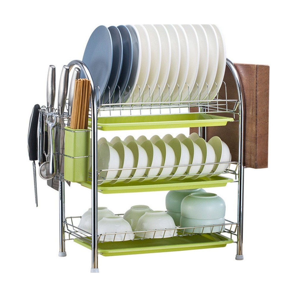 Sink Dish Drying Rack 3-Tier Stainless Kitchen Shelf Cutlery Drainer