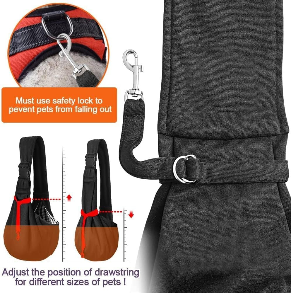 TOMKAS Dog Sling Carrier - Adjustable Strap & Zip Pocket BLACK M Medium 22"
