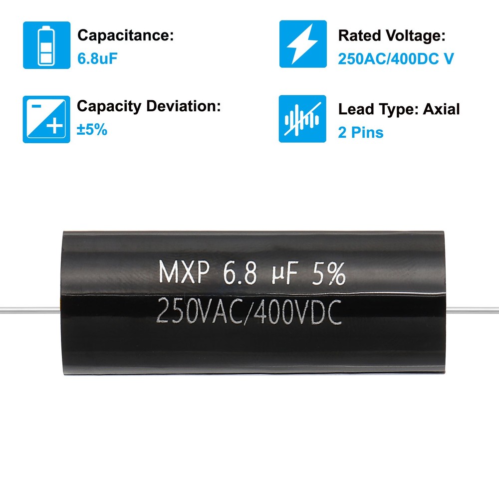 6.8uF 250V Frequency Divider Capacitor, 1 Pcs MKP Capacitor, Black