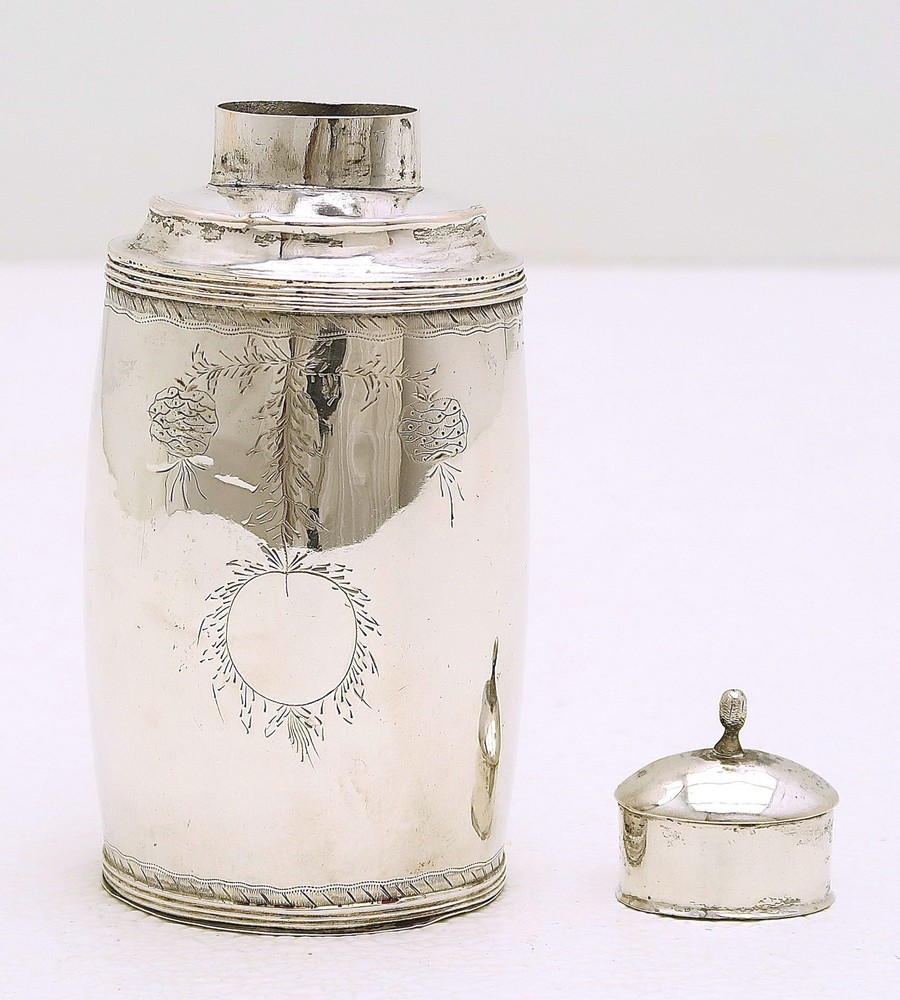 Norway Solid Silver Tea Caddy Engraved Pine cones Hallmarked AS c1790