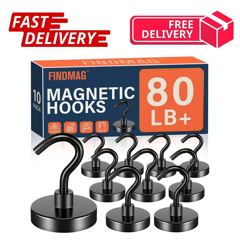 10 Pack 80LBS Heavy Duty Magnetic Hooks Magnet Hook for Hanging, Strong Magnetic