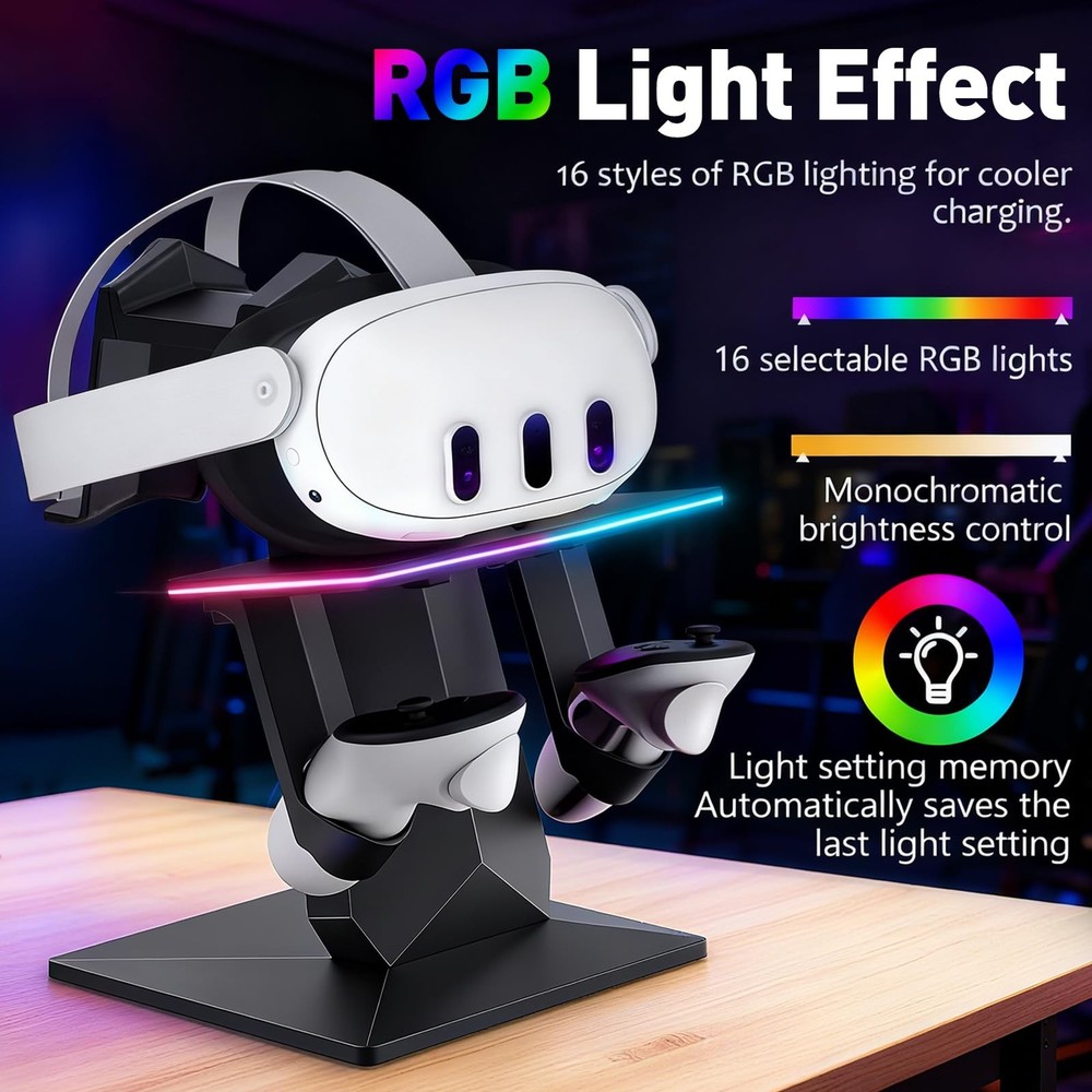 RGB Charging Dock Stand for Quest 3, 3S, 2 - Vertical with Light Effects