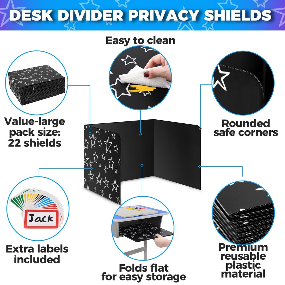 22-Pack Desk Dividers for Students - Star, Durable & Waterproof Plastic Study...