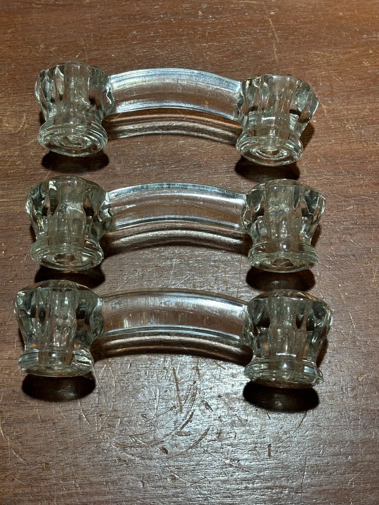 6 Vintage Glass Clear Cabinet Kitchen Pull Handles