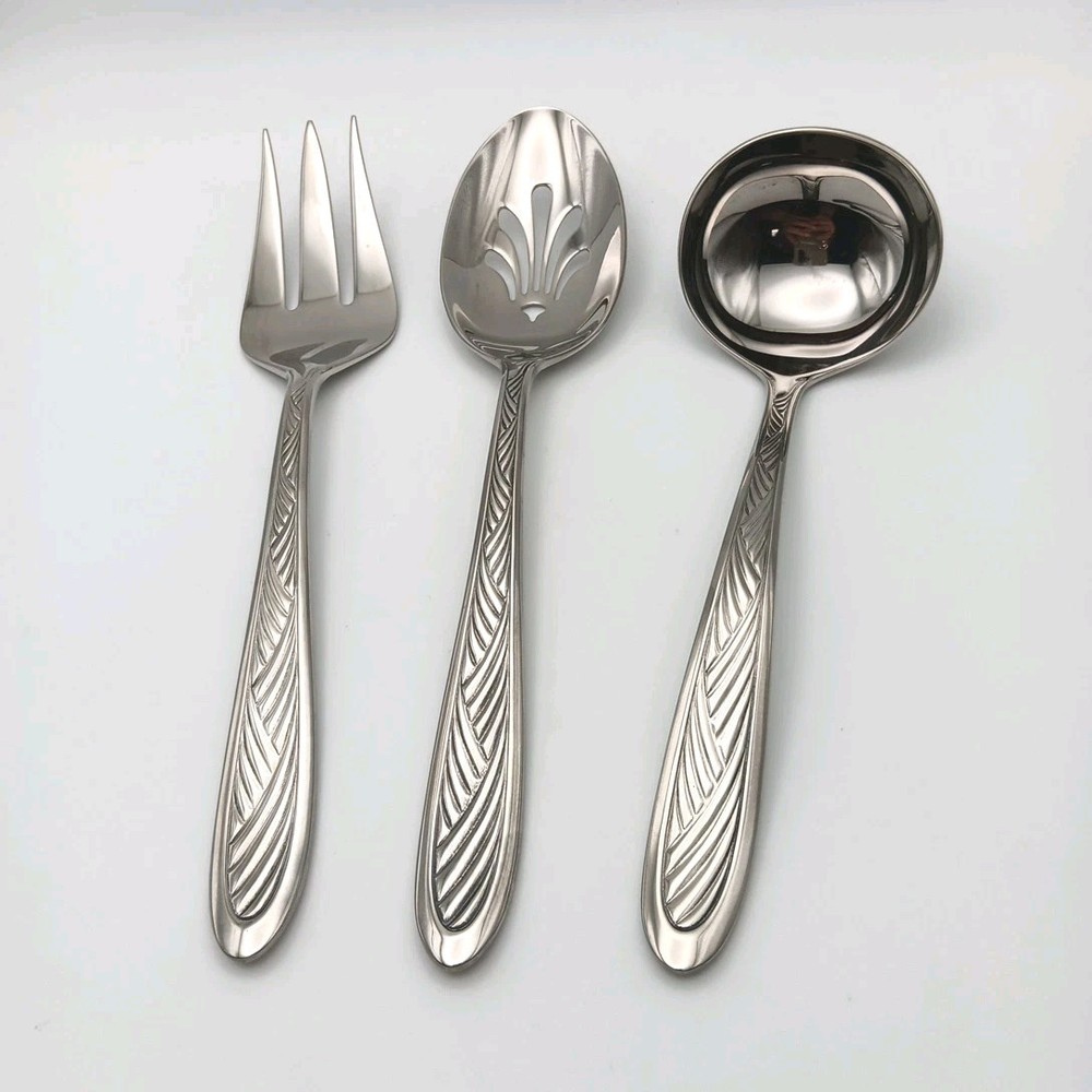Gorham Evening Tide 3 Piece Serving Set Stainless 10/8 Flatware Korea Glossy NOS