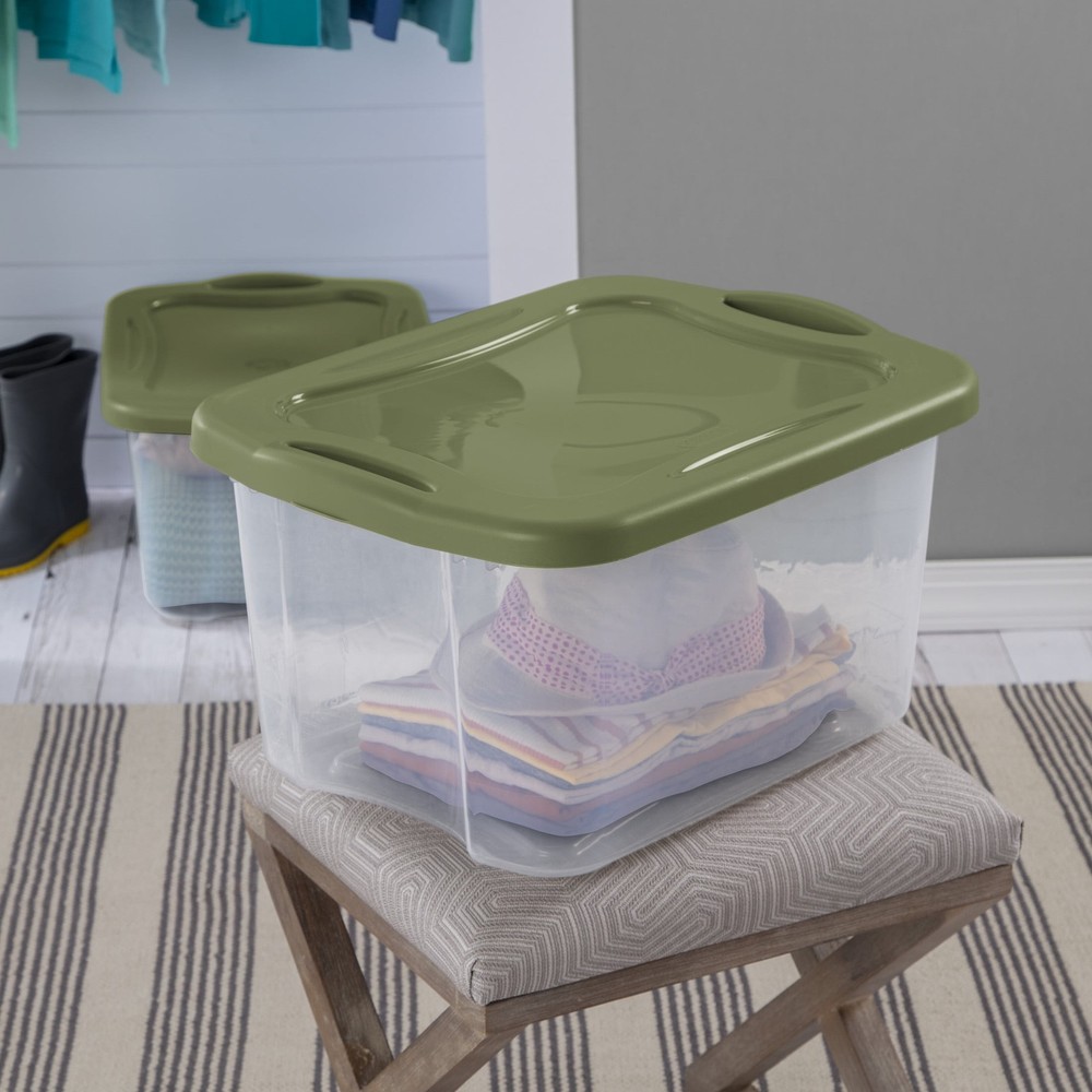 Large Plastic Storage Bin with Full-Grip Handles, 40 Quart Capacity, Green, Easy