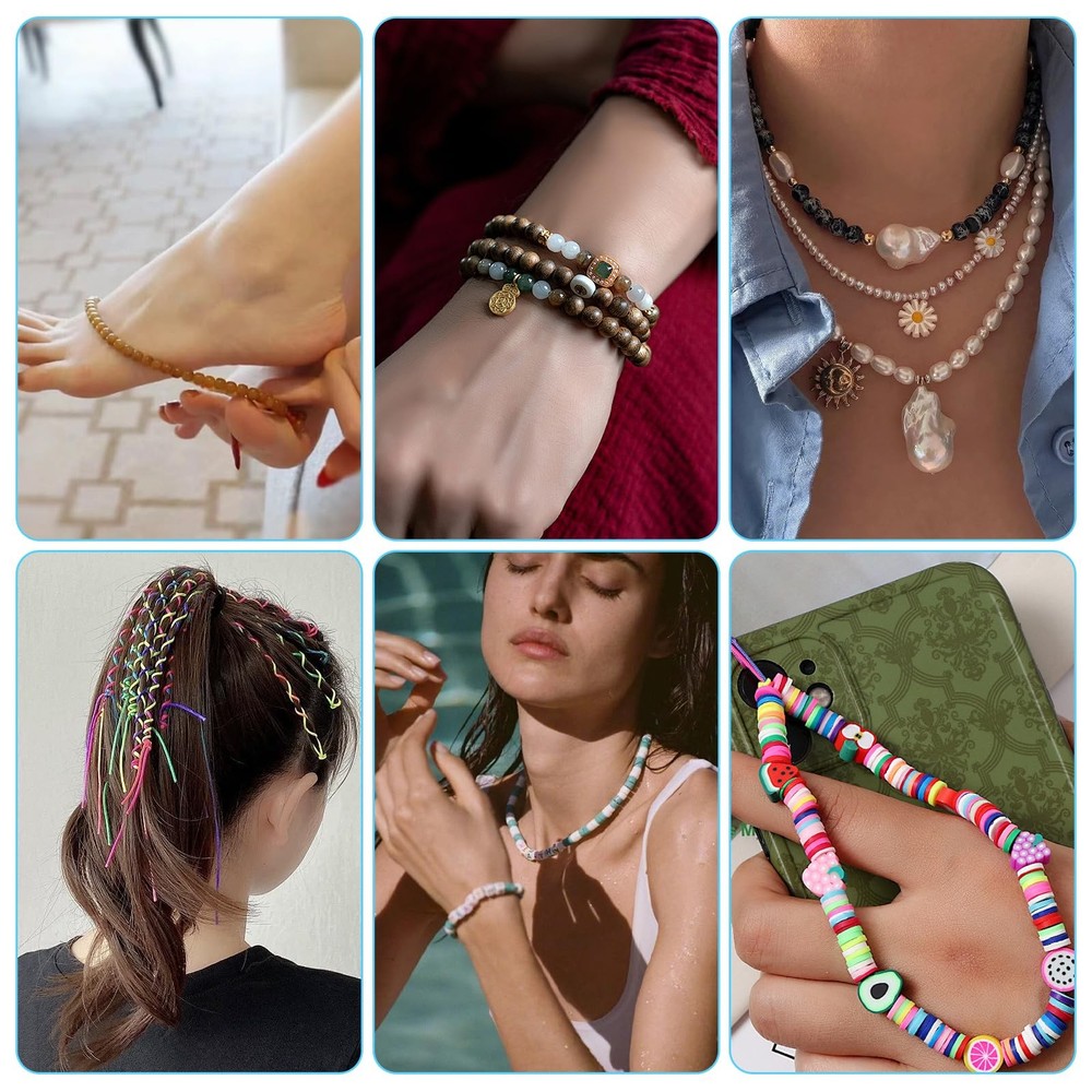 Elastic String for Bracelets, 1mm Sturdy Stretchy String Rainbow Elastic Cord...