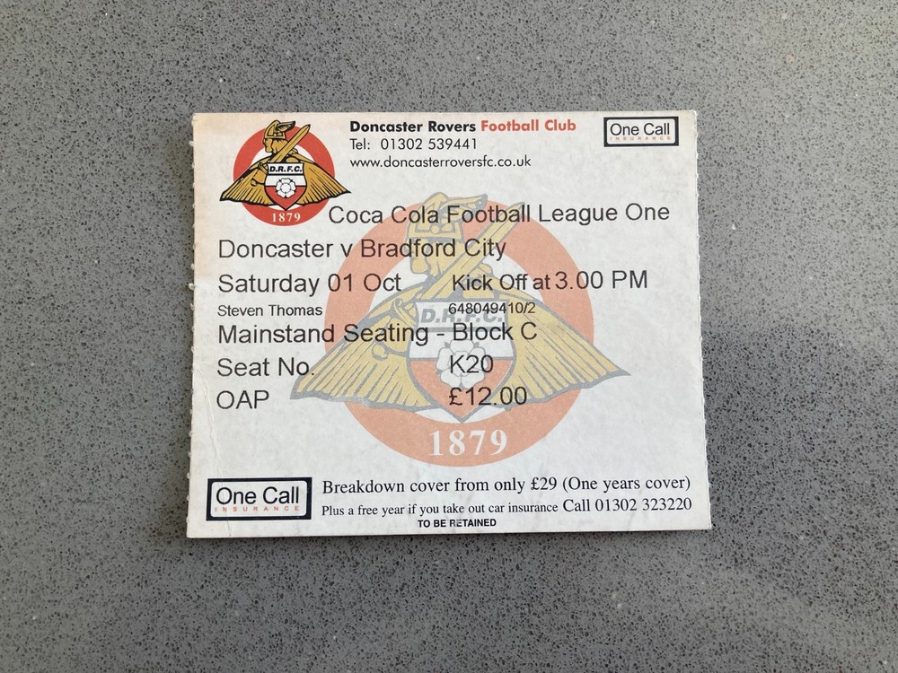 Doncaster Rovers v Bradford City 2005-06 Match Ticket