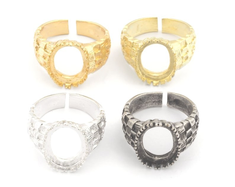 Basket Weave Patterned Blank Signet Ring Adjustable-Raw brass-silver-gold 4692