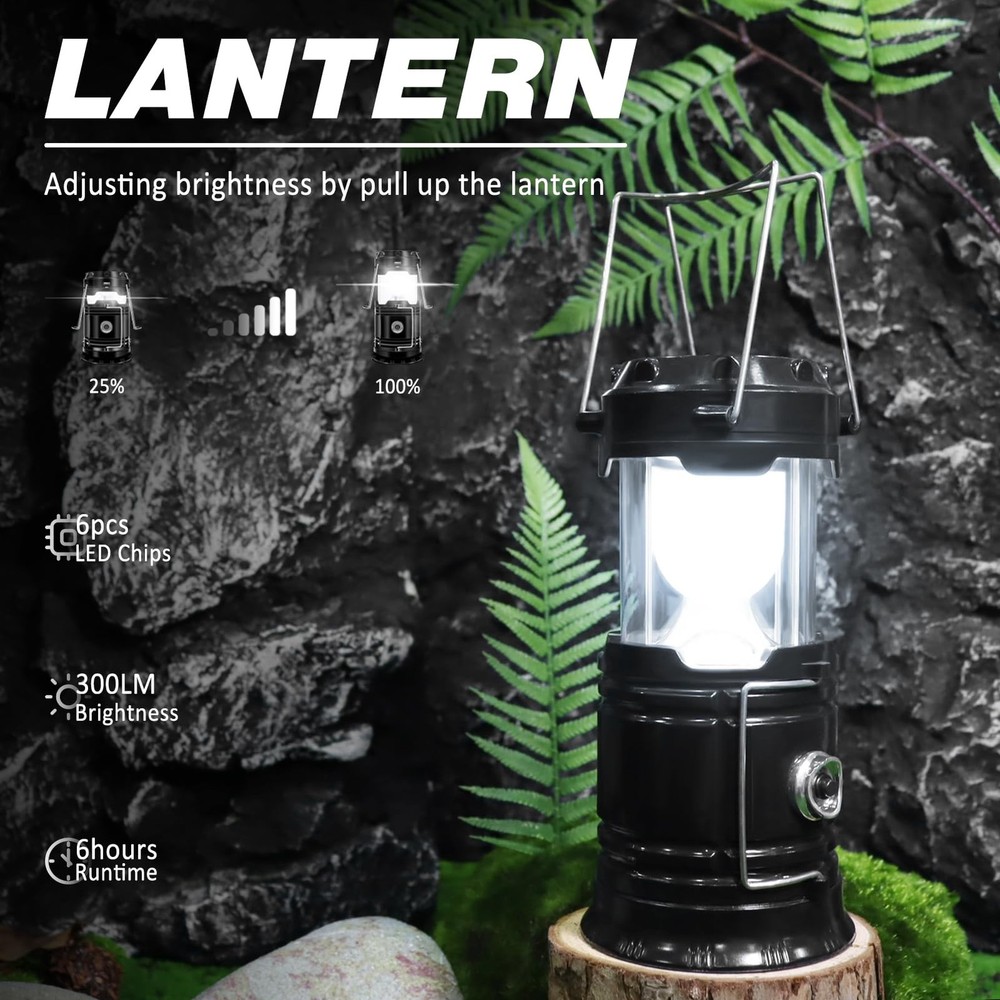 DIBMS 4-Pack Solar Camping Lantern, Collapsible LED USB White