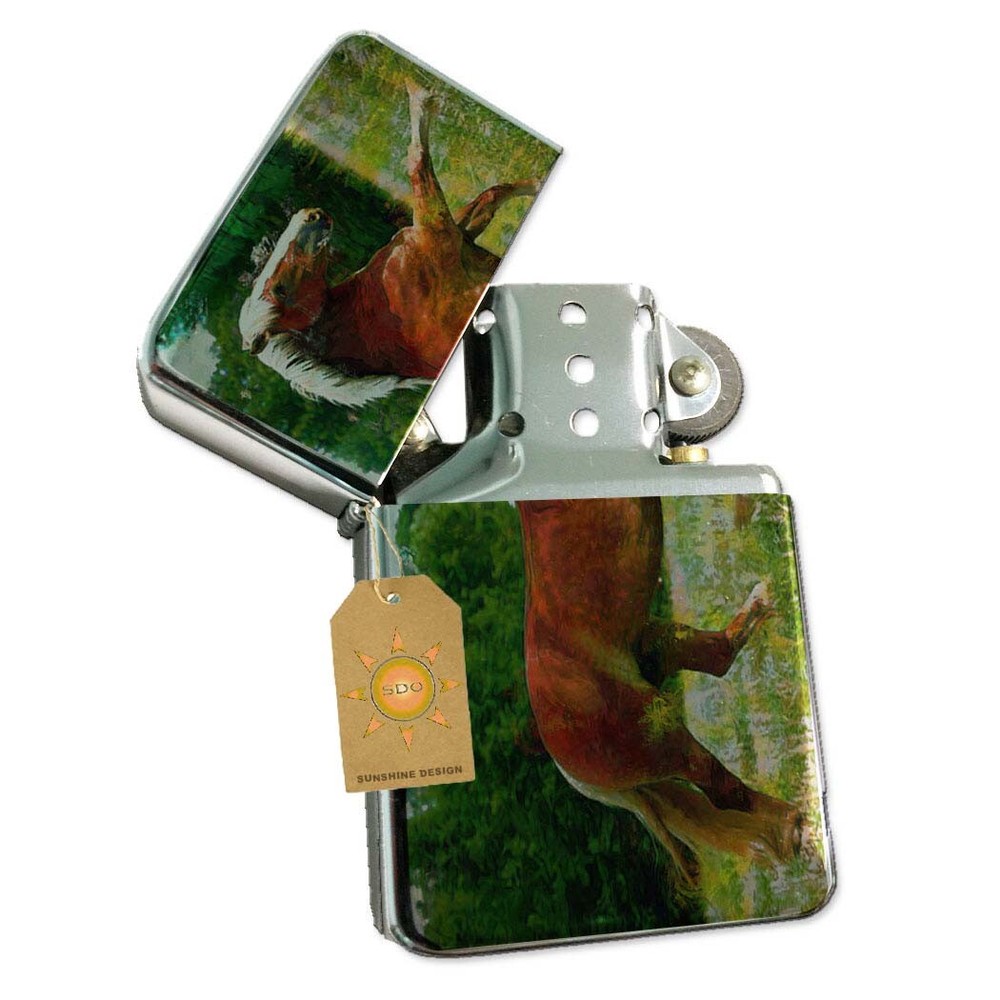 Belgian Draft Horse Flower Field Pocket Lighter Silver