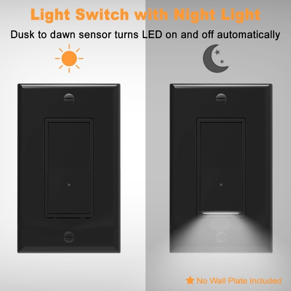 10-Pack LED Night Light Switch, Single Pole Rocker - Black