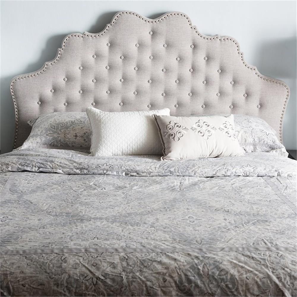 Baxton Studio Hilda Tufted King Panel Headboard in Grayish Beige