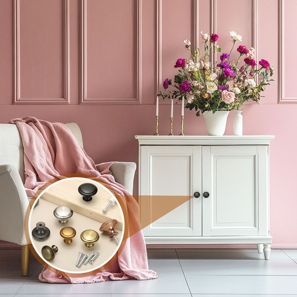 8 Pcs Stainless Steel Knobs, Single Hole Pull with Screw, 27mm Silver