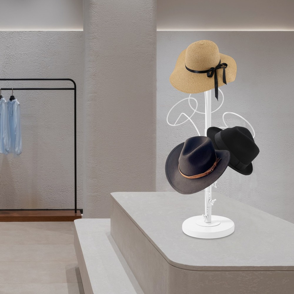 Modern Hat Stand 6 Hooks Hat Storage Display Holder Adjustable Height Hat Rack