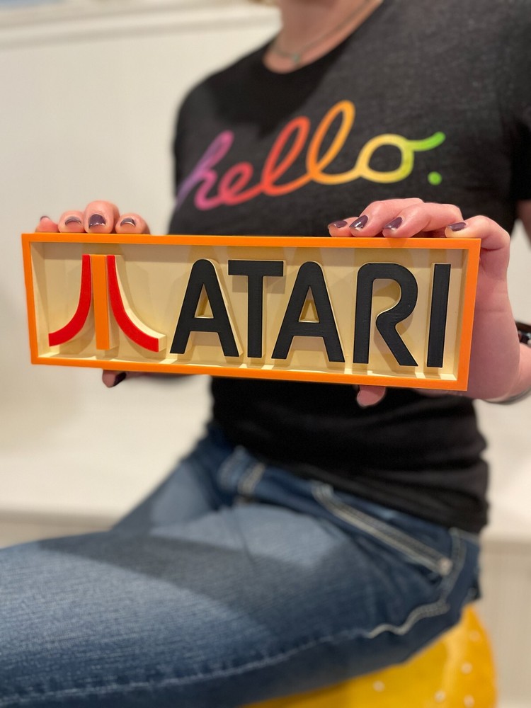 ATARI 3D printed game console placard, retro console sign, multi-color