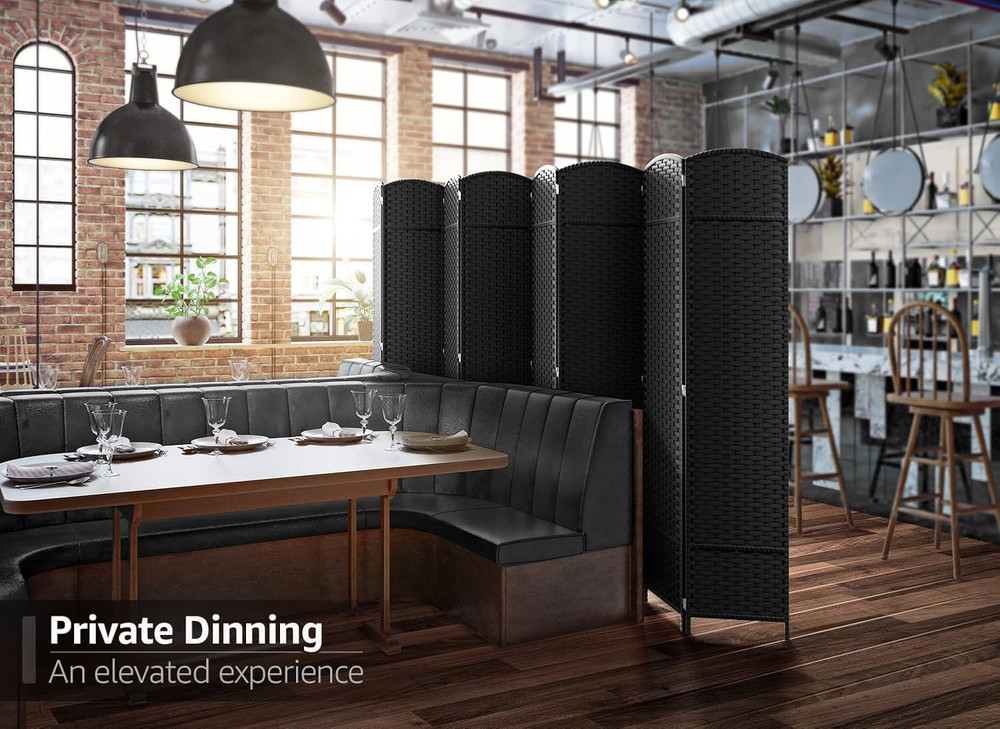 Sorbus 8-Panel Black Room Divider with Double Hinged Panels, 6 Ft Tall Folding P