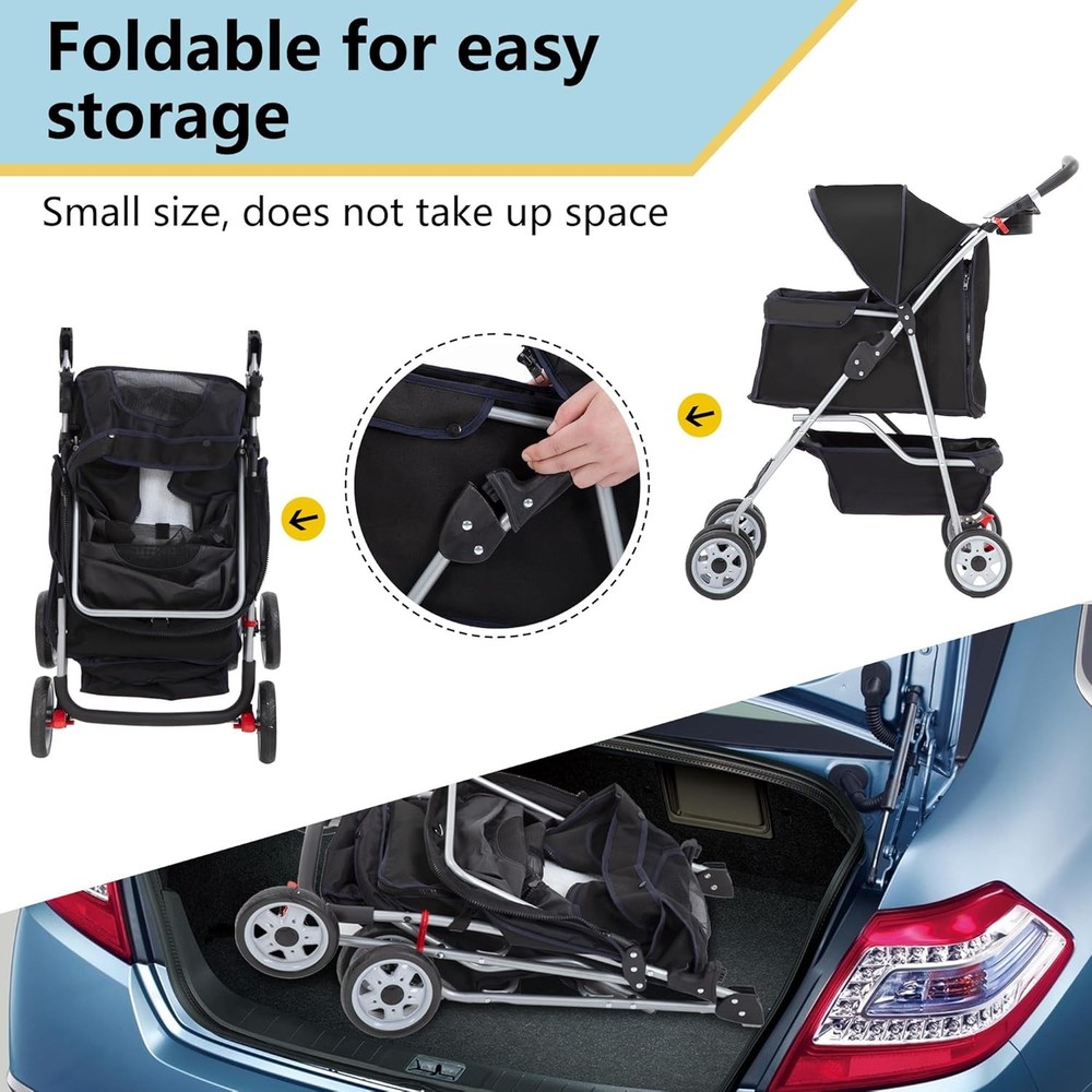 Dog Stroller Travel Folding Carrier Small Medium Cat Pet 4 Wheels