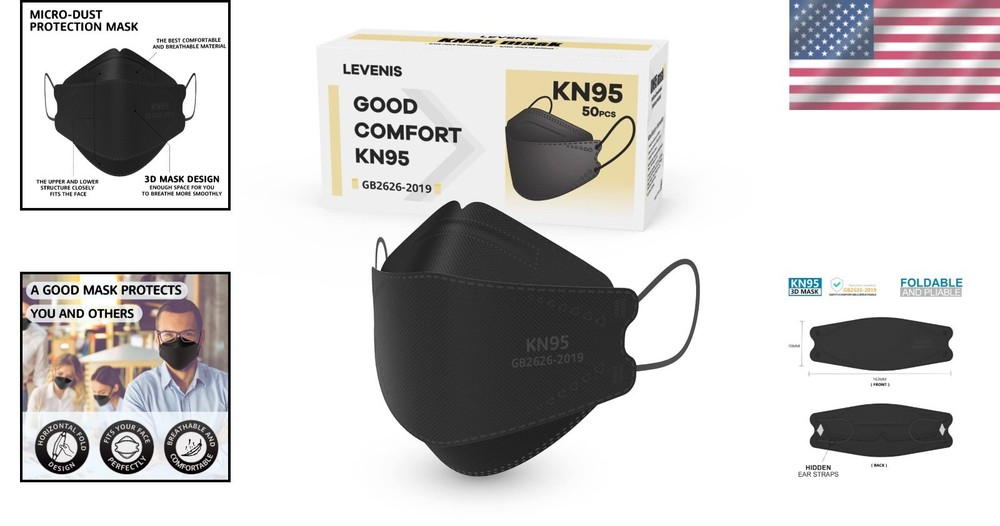 50 Pack KN95 Face Masks Adjustable Ear Loop Lightweight Non Woven for Protection
