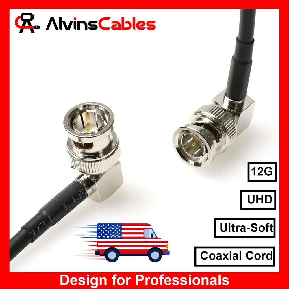 Ultra-Soft 12G SDI Cable BNC to Right Angle 50cm 19in 75 Ohm Shielded Cable