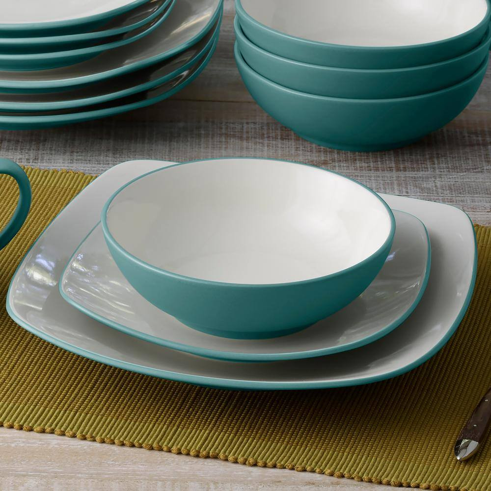 Colorwave Turquoise 16-Piece Square (Turquoise) Stoneware Dinnerware Set (Servic