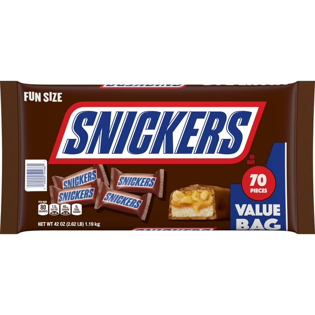 SNICKERS Milk Chocolate Candy Bars Fun Size 70 pcs