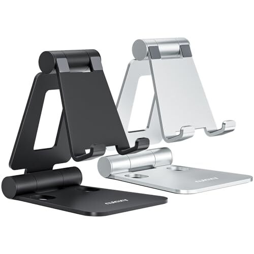 2 Pack Dual Folding Cell Phone Stand, Fully Adjustable A-Black & Silver