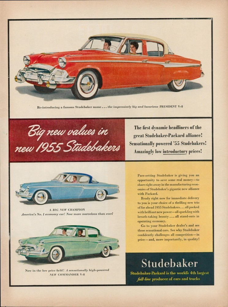 1954 Studebaker Packard Car Auto Automobile Vintage Retro Print Ad Big Values