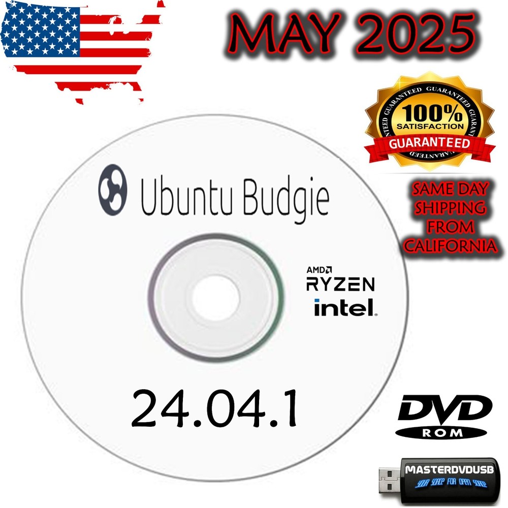 Ubuntu Budgie 24.04.1 Bootable DVD – Live/Installer Latest Release – FAST SHIP